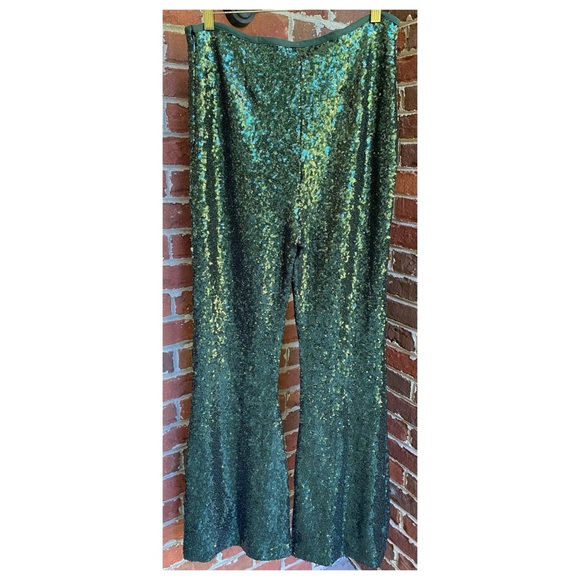 NWOT Anthropologie Joni Sequin Flare Pants in Dark Green  Size 10 - Picture 11 of 14